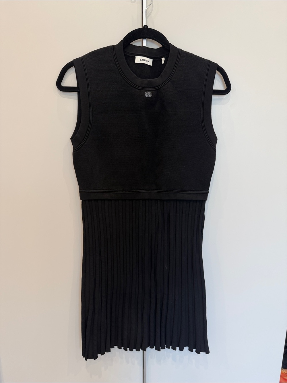 Sandro Black Sleeveless Ribbed Mini Dress